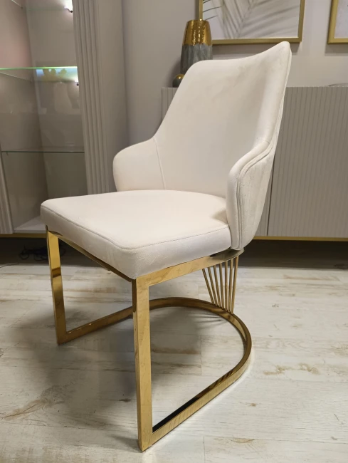 KRZESŁO GLAMOUR ALURE VELVET ZŁOTY STELAŻ/JASNY BEŻ BLUVEL 22 SIGNAL