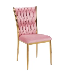 Krzesło plecione Aurora K37-FX velvet różowe / złoty stelaż    