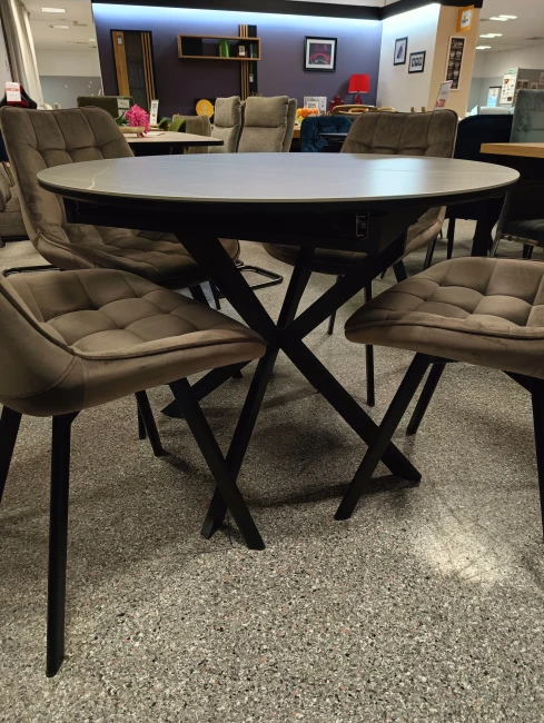 STÓŁ OKRĄGŁY GASTON CERAMIC SZARY MARMUR/ CZARNY 100(135)X100