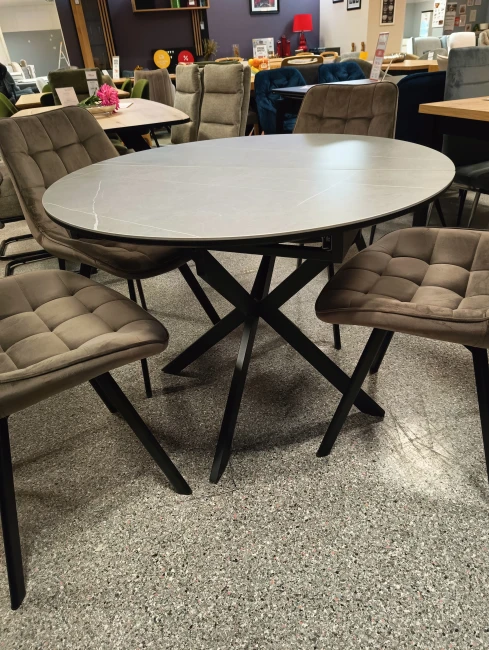 STÓŁ OKRĄGŁY GASTON CERAMIC SZARY MARMUR/ CZARNY 100(135)X100