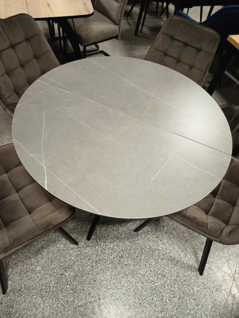 STÓŁ OKRĄGŁY GASTON CERAMIC SZARY MARMUR/ CZARNY 100(135)X100