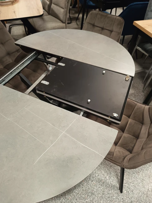 STÓŁ OKRĄGŁY GASTON CERAMIC SZARY MARMUR/ CZARNY 100(135)X100