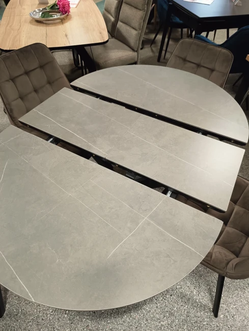 STÓŁ OKRĄGŁY GASTON CERAMIC SZARY MARMUR/ CZARNY 100(135)X100