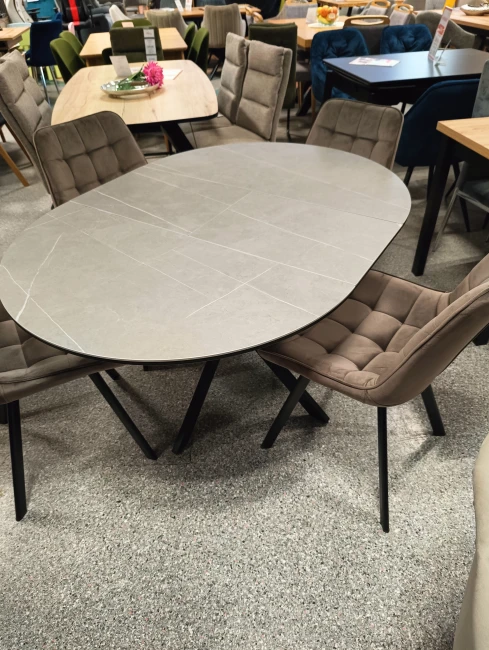 STÓŁ OKRĄGŁY GASTON CERAMIC SZARY MARMUR/ CZARNY 100(135)X100