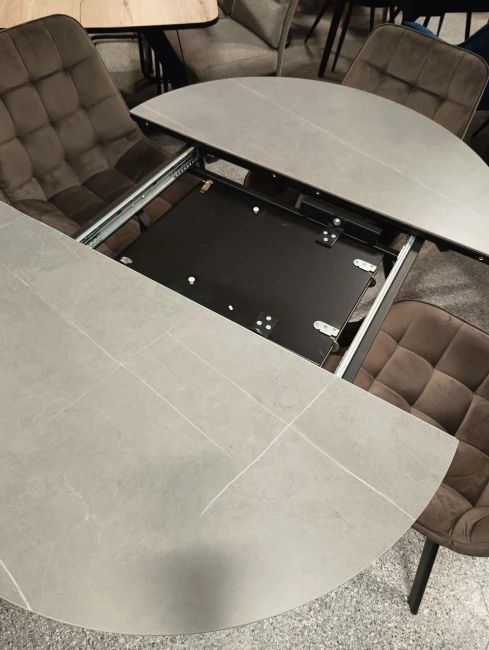 STÓŁ OKRĄGŁY GASTON CERAMIC SZARY MARMUR/ CZARNY 100(135)X100