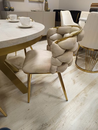 Krzesło tapicerowane Elira K47-FX velvet beżowe / złote nogi