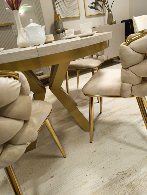 Okrągły stół NARVIC rozkładany duży wybór kolorów / złoty stelaż