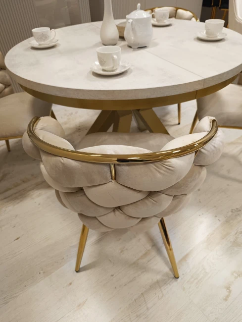 Okrągły stół NARVIC rozkładany duży wybór kolorów / złoty stelaż  glamour