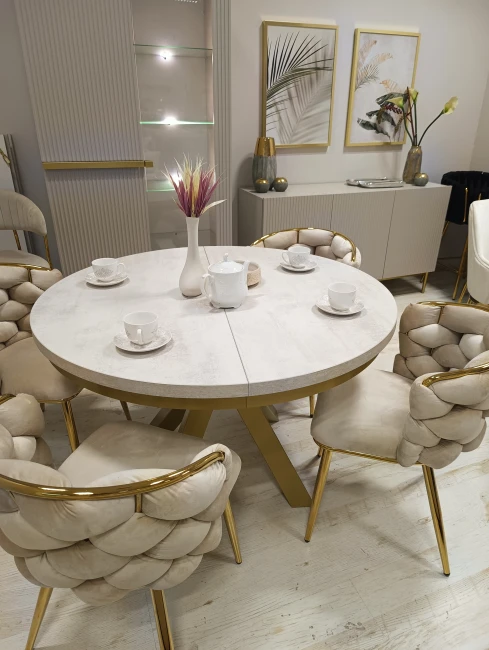 Okrągły stół NARVIC rozkładany duży wybór kolorów / złoty stelaż