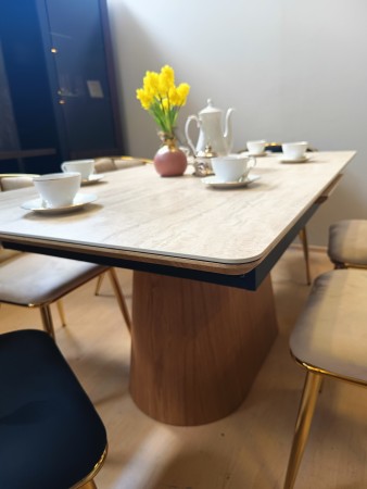 STÓŁ CERAMICZNY MONACO BEŻ TRAVERTINE / DĄB 160(200)X90