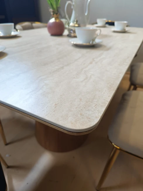 STÓŁ CERAMICZNY MONACO BEŻ TRAVERTINE / DĄB 160(200)X90