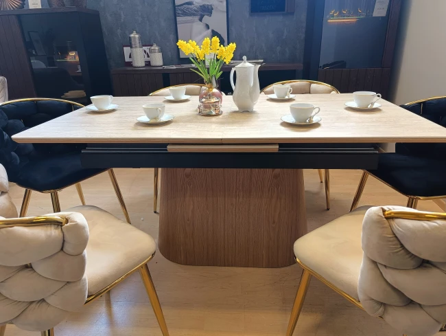 STÓŁ CERAMICZNY MONACO BEŻ TRAVERTINE / DĄB 160(200)X90