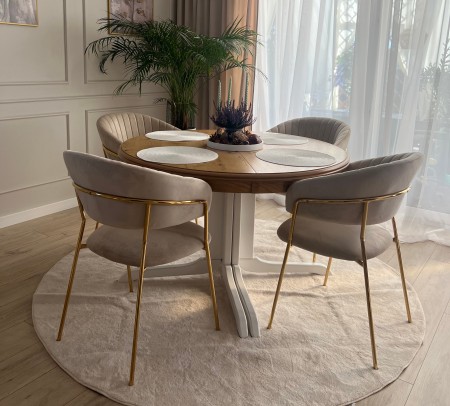 Krzesło tapicerowane K4-FX GLAM velvet beżowe / złote nogi