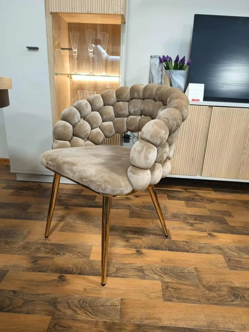 Krzesło tapicerowane plecione BUBBLE K20-FX cappucino (ciemny beż) / złoty stelaż