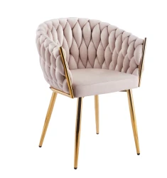 Krzesło tapicerowane plecione ROSE GOLD K7-FX beżowe (Riviera 06)/ złoty stelaż  