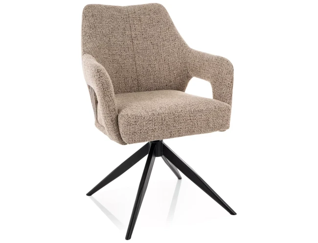 Krzesło obrotowe do jadalni z podłokietnikami Olsen 360 stopni z autopowrotem beżowe ciemny beż Noelle