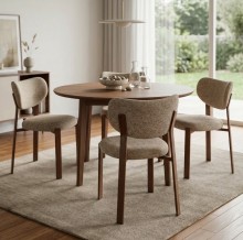 krzesło tapicerowane do jadalni w stylu japandi Rin D stelaż orzech tapicerka beżowa Signal.jpg