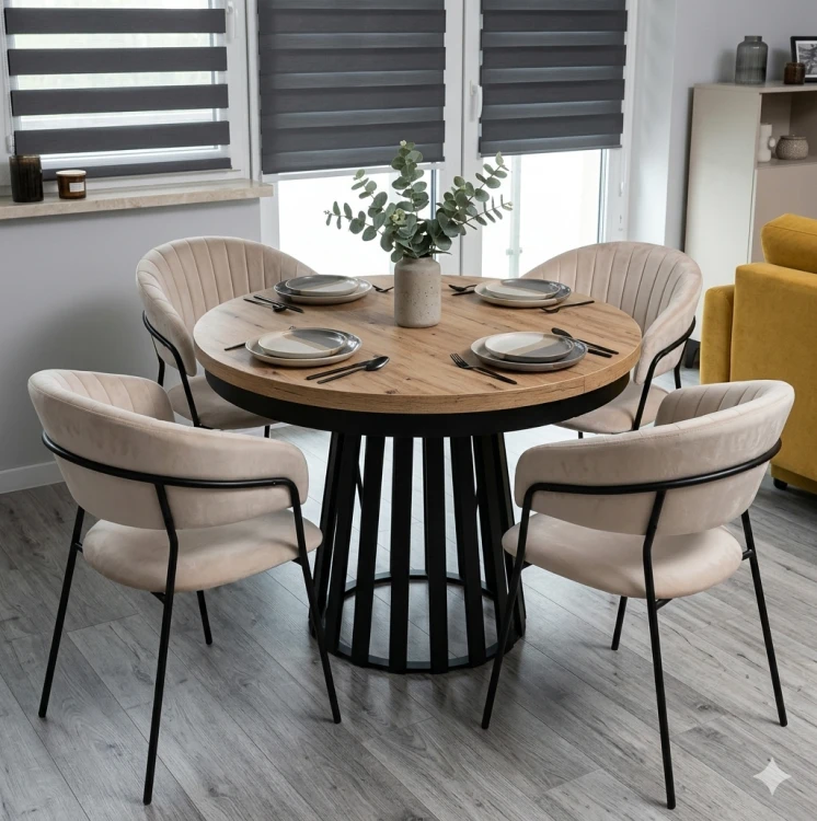 Krzesło tapicerowane GLAM BLACK K4-FX beżowe (Riviera 06) / czarny stelaż