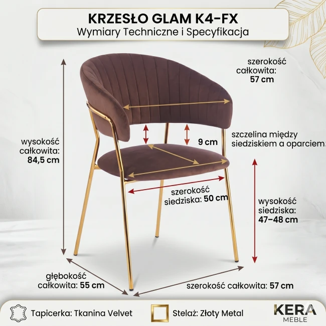 Krzesło tapicerowane GLAM velvet mokka brąz (Riviera 26) / złote nogi