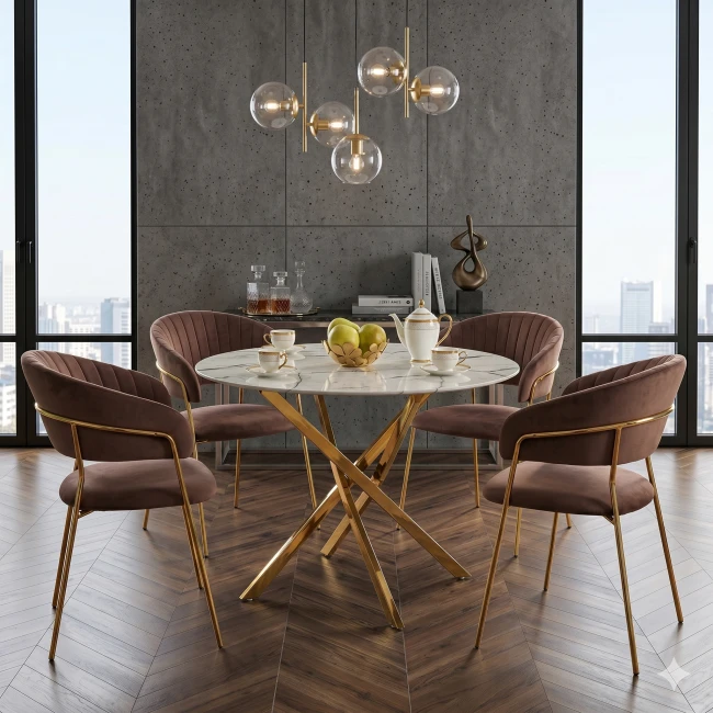 Krzesło tapicerowane GLAM velvet mokka brąz (Riviera 26) / złote nogi