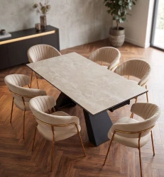 STÓŁ SALVADORE CERAMIC KREM DIAMOND CREAM / CZARNY MAT (160-240)X90