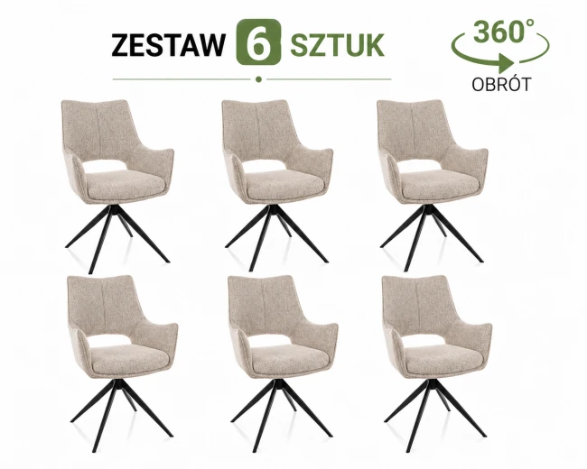 Zestaw 6 krzeseł obrotowych Fino II - wybierz tkaninę i kolor stelaża