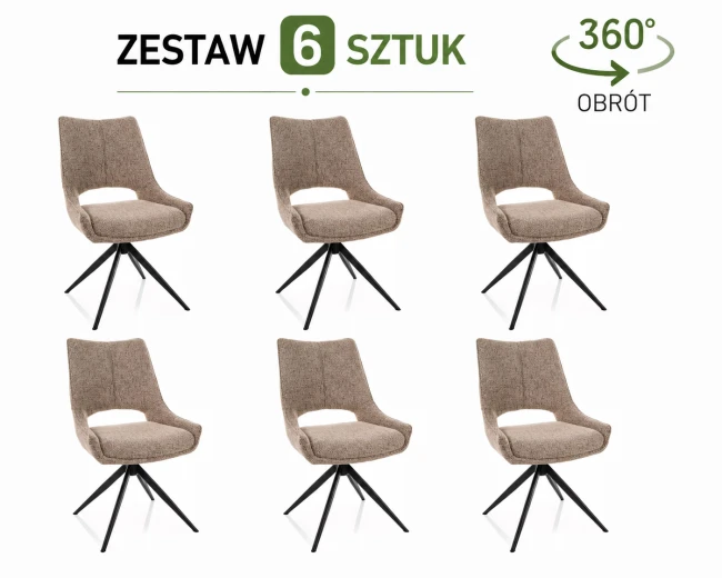 Zestaw 6 krzeseł obrotowych Fino I - wybierz tkaninę i kolor stelaża