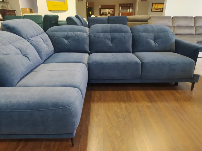 Narożnik Sandra Etap Sofa z regulowanymi zagłówkami tkanina Zoya Kr10703 granatowy z funkcją spania