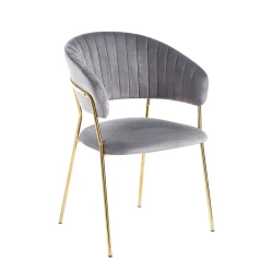 Krzesło tapicerowane GLAM velvet szare (Riviera 91)/ złote nogi  
