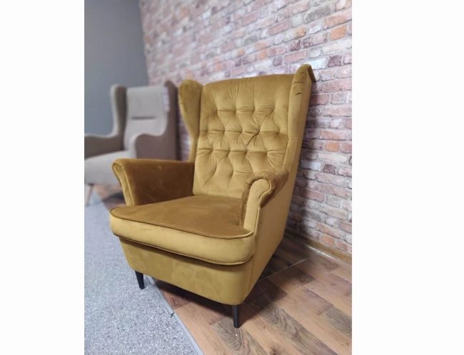 FOTEL USZAK HARRY VELVET CURRY BLUVEL 68 / WENGE SIGNAL