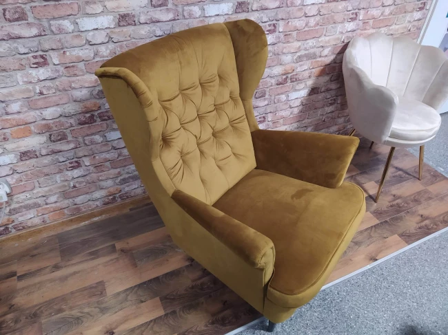FOTEL USZAK HARRY VELVET CURRY BLUVEL 68 / WENGE SIGNAL