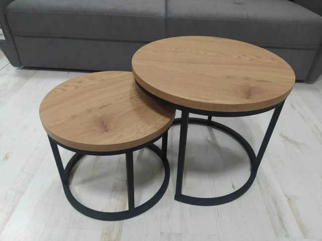 OREO ZESTAW DWÓCH DĄB ZŁOTY ŁAW STOLIKÓW OKRĄGŁYCH HALMAR.jpg