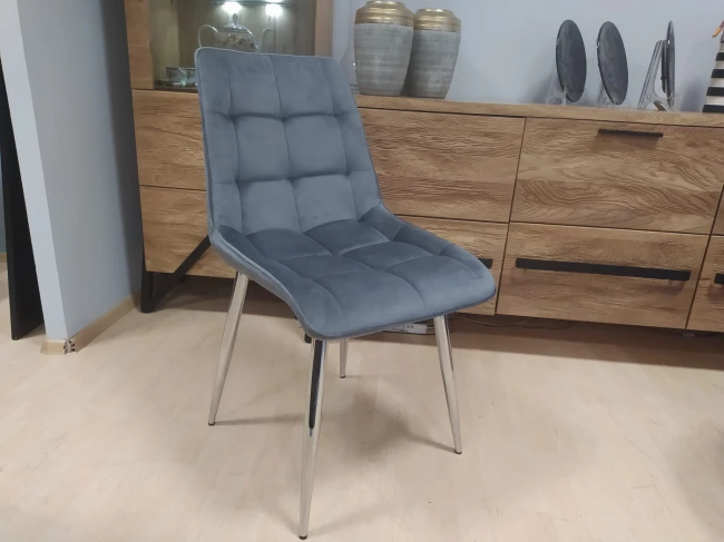 KRZESŁO TAPICEROWANE DO JADALNI CHIC VELVET CHROM SREBRNA NOGA STELAŻ / SZARY BLUVEL 14