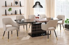 KRZESŁO TAPICEROWANE GLAMOUR  K3 BEŻOWE ZE ZŁOTYM ZAKOŃCZENIEM NÓŻEK FURNITEX DO JADALNI.jpg