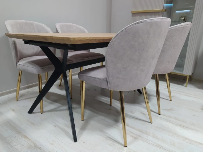 Nowoczesne krzesło AINE wybór kolorów / noga złota tkanina Chill Me beż Atreve