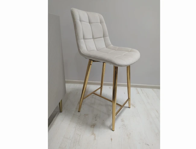 Hoker niski H1-FX krzesło barowe velvet beżowy (złoty stelaż)