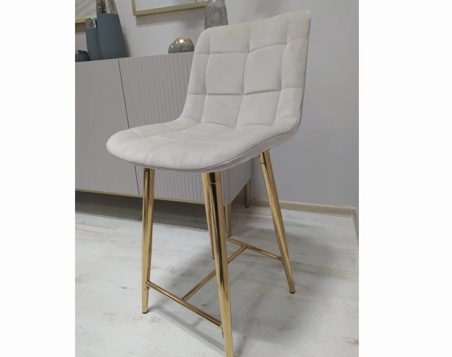 Hoker niski H1-FX krzesło barowe velvet beżowy (złoty stelaż)