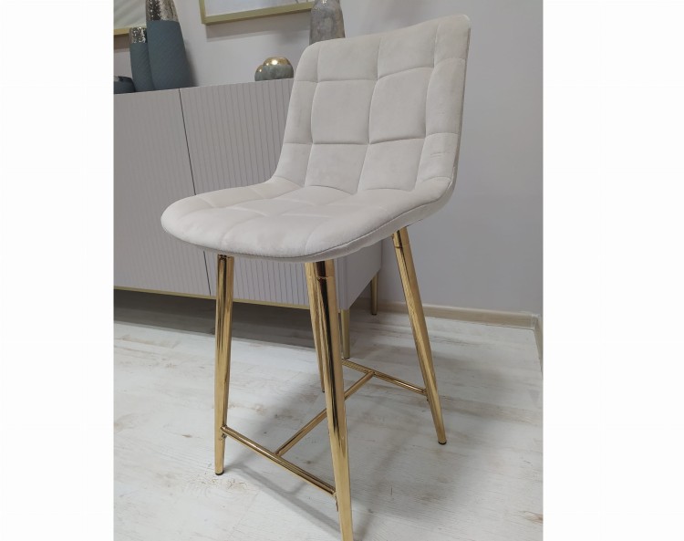 Hoker niski H1-FX krzesło barowe velvet beżowy (złoty stelaż)