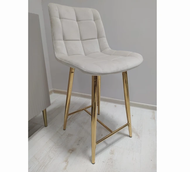 Hoker niski H1-FX krzesło barowe velvet beżowy (złoty stelaż)