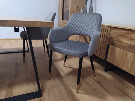 Krzesło tapicerowane glamour velvet K3-FX szare ze złotymi nogami Furnitex