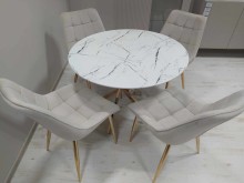 RAYMOND 2 stół okrągły, blat - biały marmur, nogi - złoty