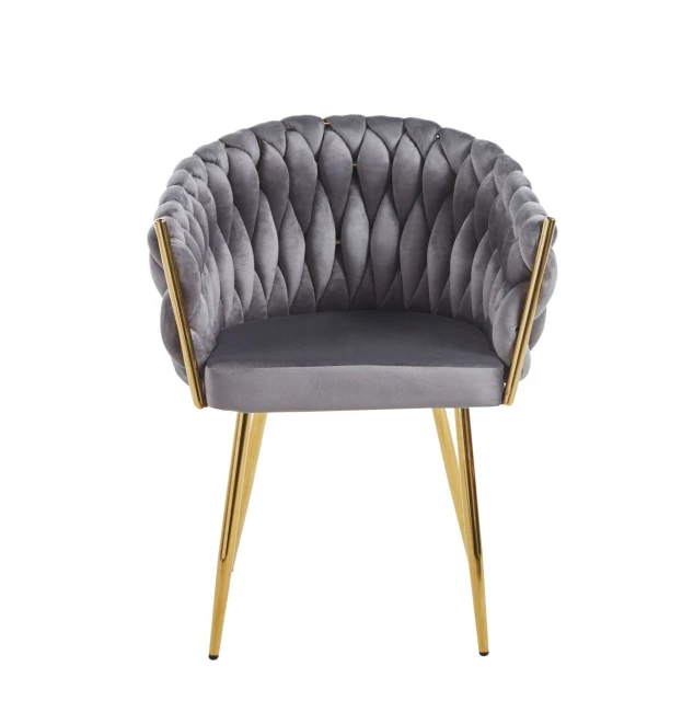 KRZESŁO PLECIONE  K7-FX ROSE GOLD NA ZŁOTEJ NODZE SZARY POPIELATY VELVET.jpg