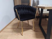Krzesło tapicerowane plecione ROSE GOLD K7-FX (G) czarne / złoty stelaż
