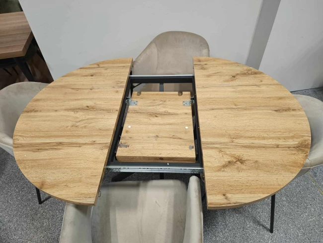 STÓŁ OKRĄGŁY ROZKŁADANY GASTON DĄB ARTISAN/CZARNY 100(135)X100