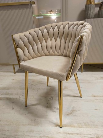 Krzesło tapicerowane plecione ROSE GOLD K7-FX beżowe / złoty stelaż Furnitex