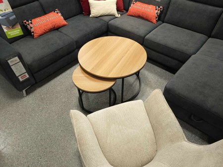 ŁAWA DION DĄB/CZARNY (ZESTAW)  ZESTAW STOLIKÓW OKRĄGŁYCH SIGNAL