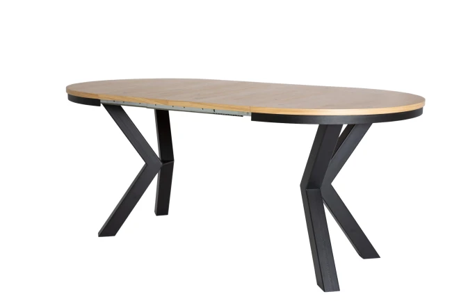 FURNIREST NOWOCZESNY DESIGN STÓŁ DECO OKLEINA DĄB ROZŁOŻONY PODSTAWA CZARNA METAL.jpg