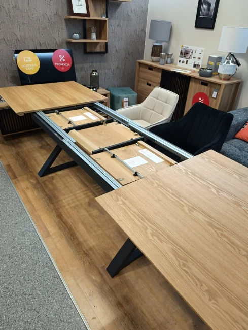 HENRY stół rozkładany, blat - naturalny, nogi - czarny