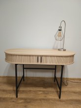 Designerkie biurko lub toaletka z owalnym blatem w naturalnym kolorze na metalowym stelażu B51 Halmar