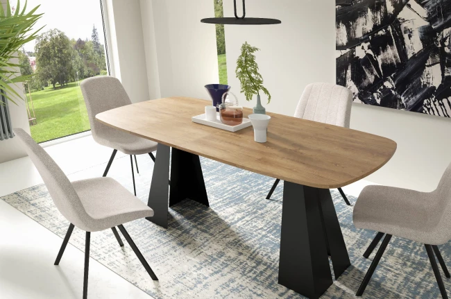 Owalny kwadratowy stół VIGO rozkładany duży wybór kolorów / czarny stelaż